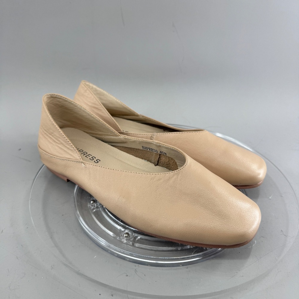 Empress Womens Leather Square Toe V-Cut Ballet Flats Beige Nude Size 40W 9